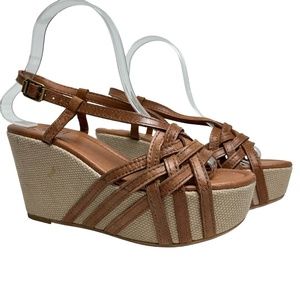 LUCKY BRAND Platform Wedges Open Toe Genuine Leather Slingback Sandals Shoes  7